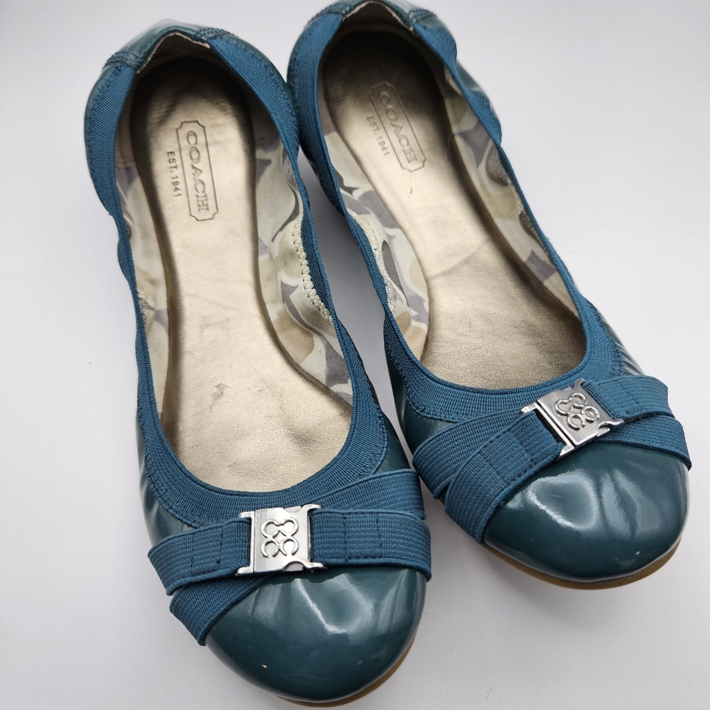 Coach Dwyer Teal Patent Leather Ballet Flats Size 7.5 B